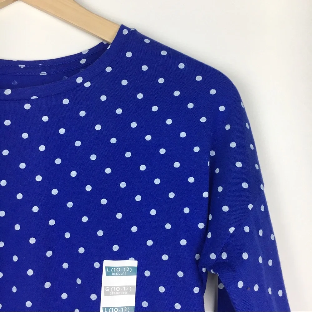 Old Navy‎ Kids Girls Size Large 10 12 Blue White Polka Dot Long Sleeve Shirt Top